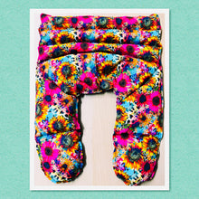 Load image into Gallery viewer, Lupin-filled hot or cold pack for body aches, pains and inflammation in brightly coloured and floral animal print cotton fabric – handmade by Blair Henry Designs