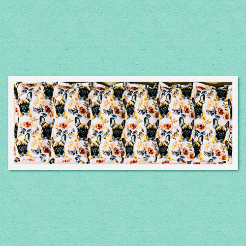 Lupin-filled hot or cold back and long pack period, endo  & back pain, or inflammation –  french bulldog and floral cotton print