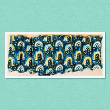 Load image into Gallery viewer, Lupin-filled hot or cold back and belly belt for period pain, endo pain, or inflammation – boho rainbow teal cotton print
